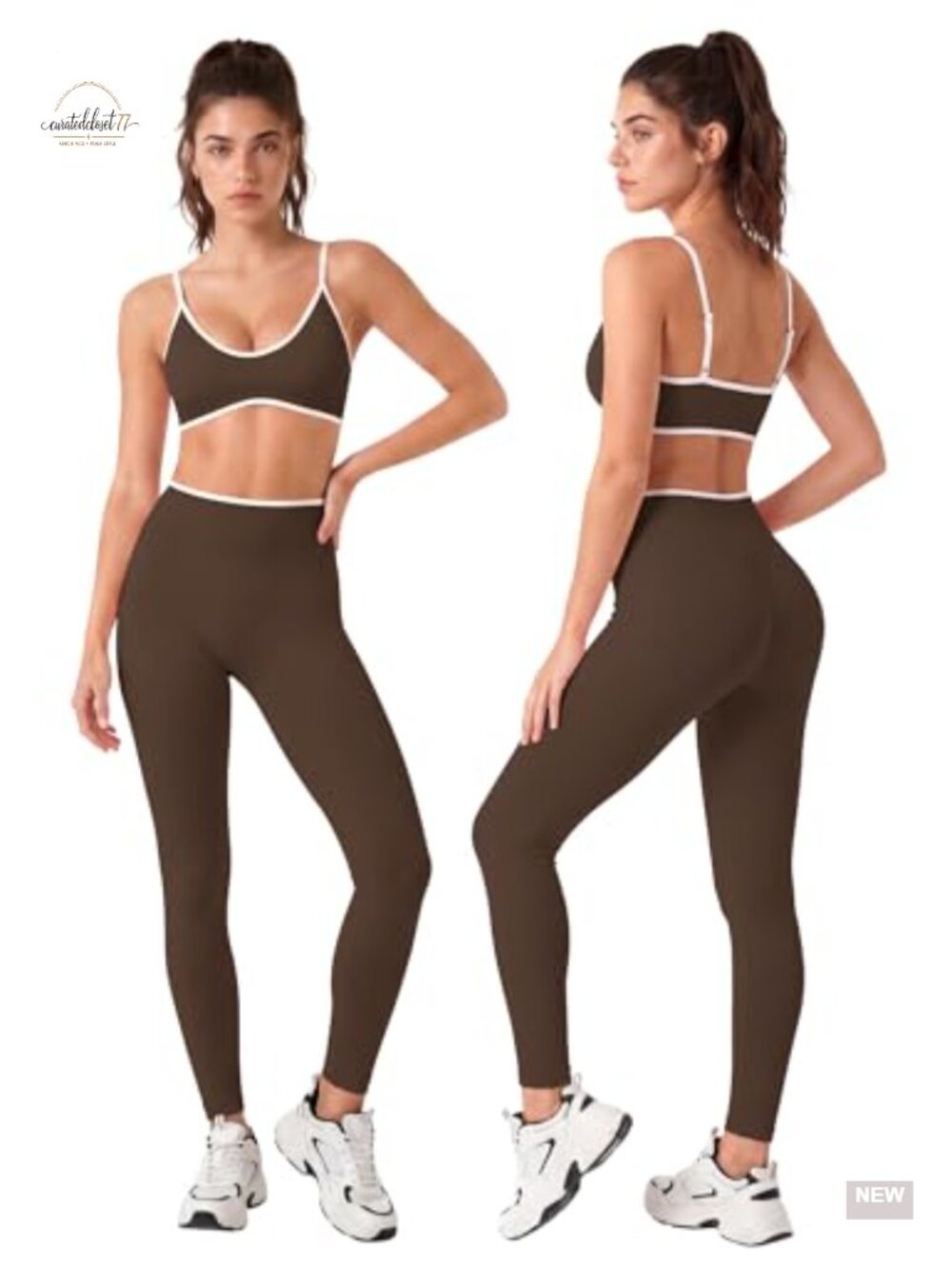 Seamless 2 Piece Workout Set Color Block Sports Bra Scrunch Leggings